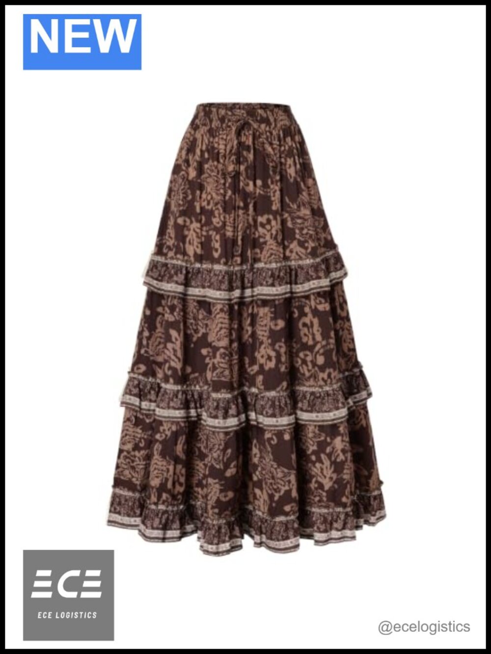 Boho Floral High Waist Maxi Skirt with Pockets Tiered Swing